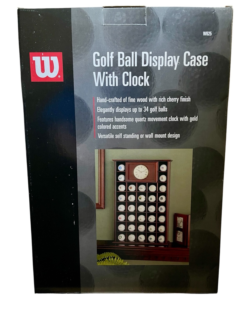 Wilson Cherry Wood Golf Ball Display Case with Gold Clock Accents